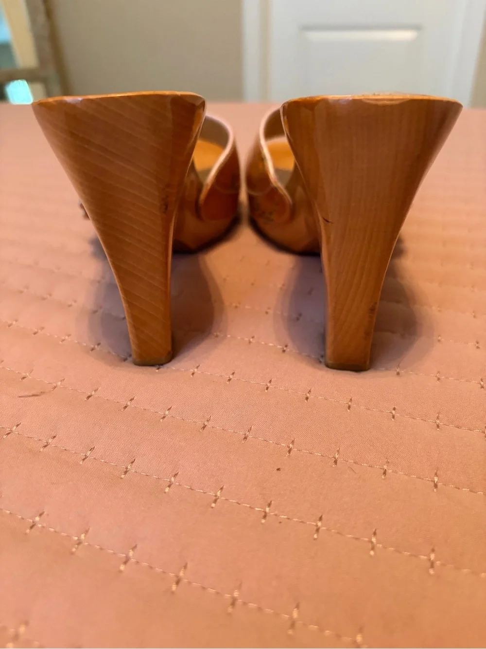 Stuart Weitzman Orange and Yellow Patterned Wedge Sandals - Picture 7 of 7